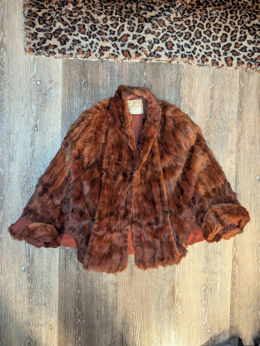 Vintage Reddish-Brown Real Mink Fur Shawl
